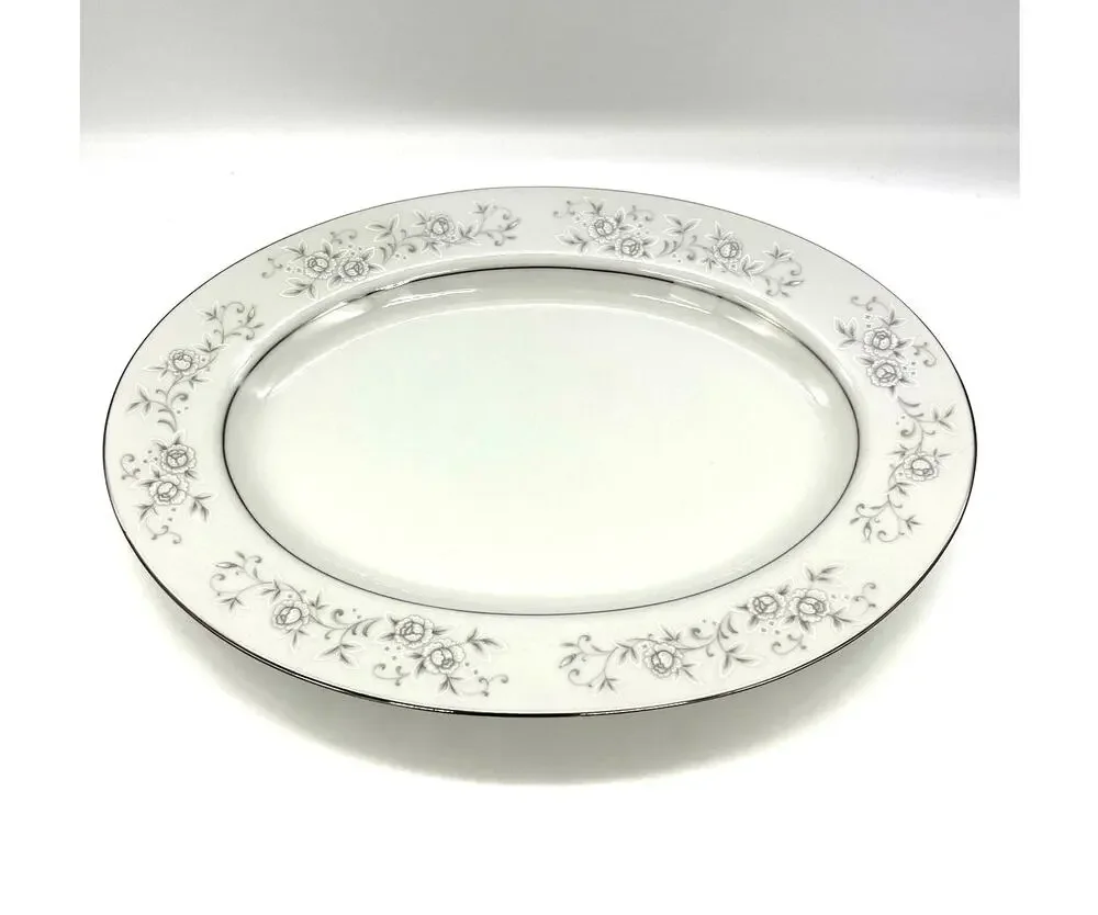 Vintage Platinum Rose Fine China Serving Platter 12.5